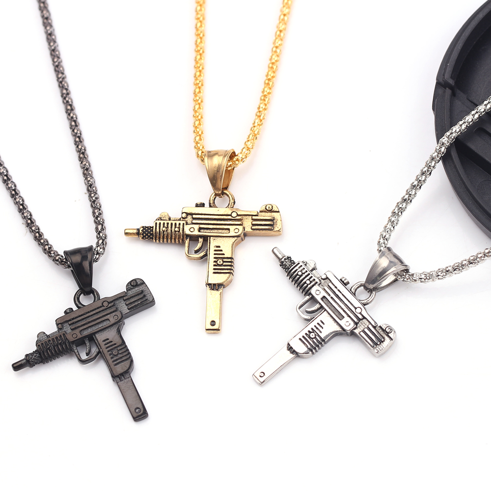 Men Accessories Pendant - Punk Uzi Pistol Machine Gun Necklace